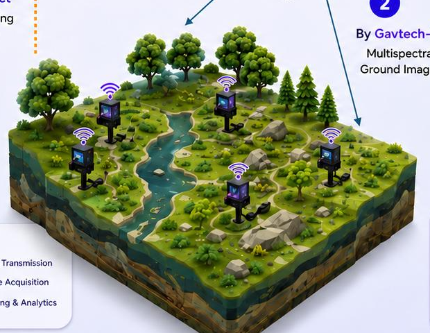 IoT sensor nodes deployed across terrain