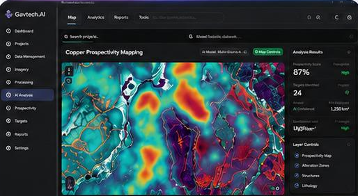Gavtech.AI copper prospectivity mapping dashboard